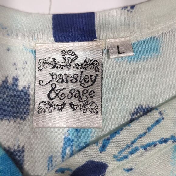 Parsley & Sage Top Womens Large Blue White Art Tunic - Picture 6 of 9